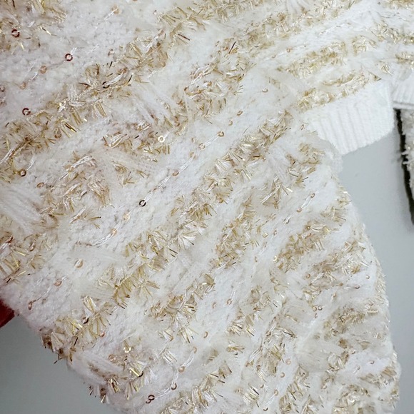 Express Womens M Lady Jacket Cream Gold Tweed Knit Cardigan Old Money Classic - Picture 8 of 13